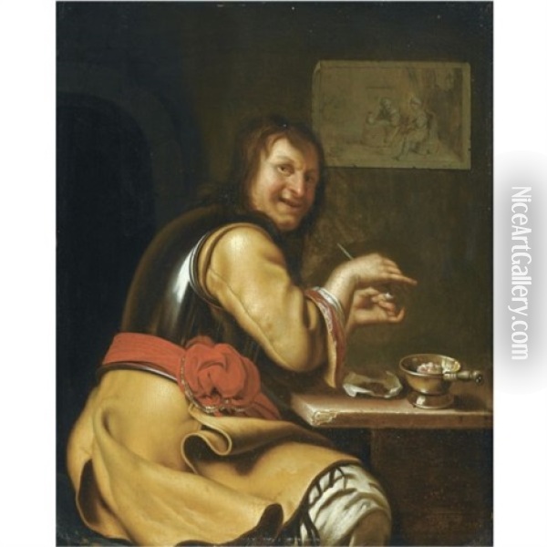 A Smoking Soldier Oil Painting - Frans van Mieris the Elder