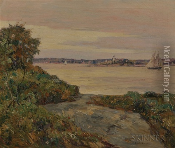 Schooner At Boothbay Harbor, Maine Oil Painting - Charles Jay Taylor