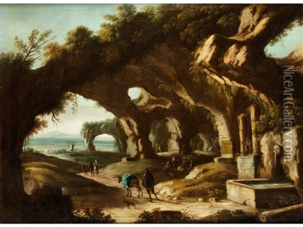 Landschaft Mit Figurenstaffage Und Ruinen Oil Painting - Luigi Primo