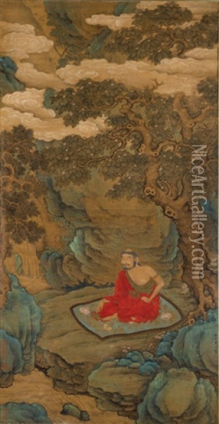 Bodhidharma Sitting Under A Sala Tree Oil Painting -  Qiu Ying