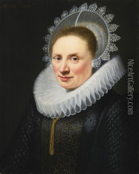 Portrait Of A Lady In A White Lace Ruff And Cap Oil Painting - Jan Anthonisz Van Ravesteyn