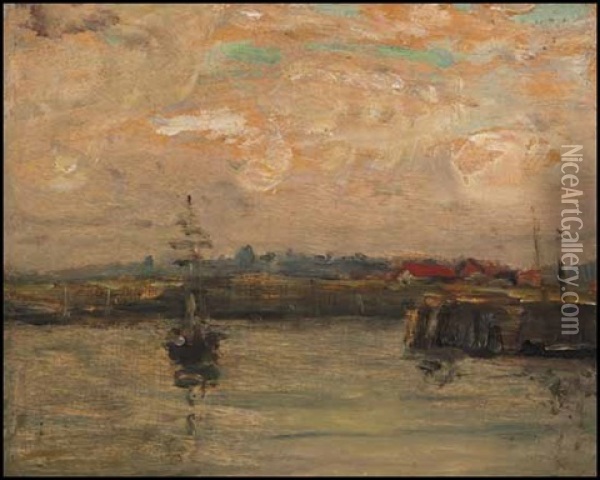 Ship In The Harbor Oil Painting - James Wilson Morrice