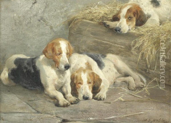 Beagles Resting Oil Painting - John Sargent Noble