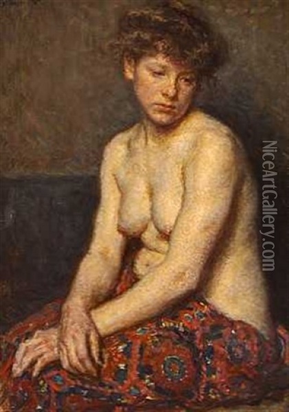 Siddende Kvindelig Model Oil Painting - Viggo Johansen