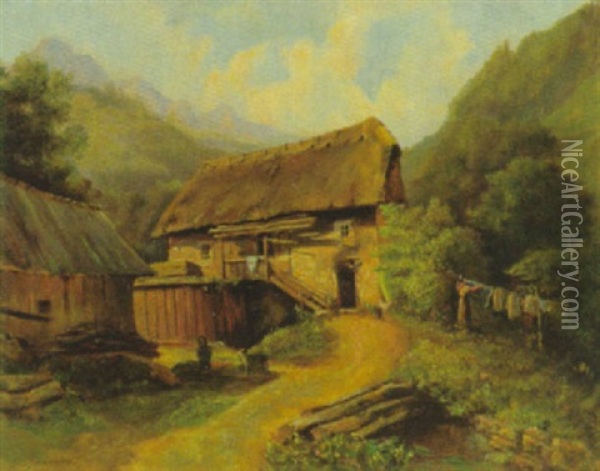 Idylle Am Bauernhof Oil Painting - Gustav Barbarini