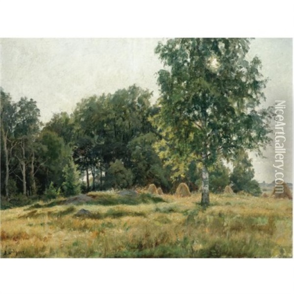 Heinasuovat Niitylla Oil Painting - Berndt Adolf Lindholm