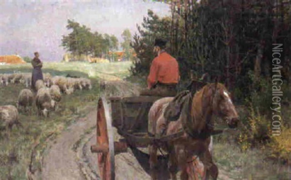 Landelijk Tafereel In De Kempen Oil Painting - Frans Van Leemputten