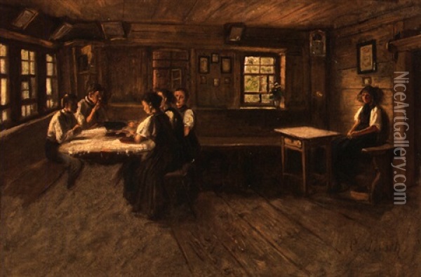 Interieur Eines Bauernhauses Oil Painting - Carl Johann Lasch