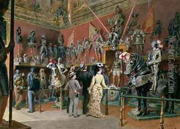 The first Armoury Room of the Ambraser Gallery in the Lower Belvedere Oil Painting - Carl Goebel