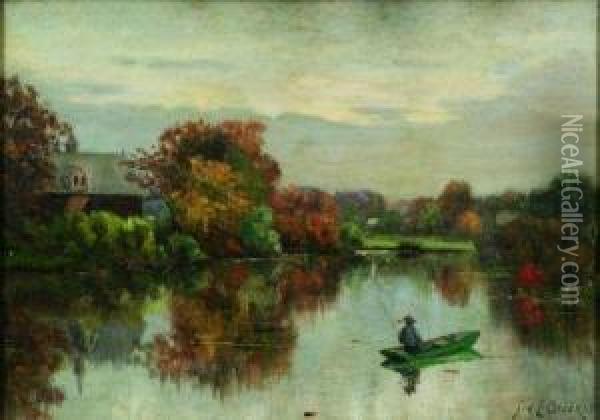 Pond Fishing, Autumn Oil Painting - Sydney Lawrence Brackett