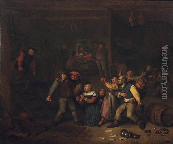 Interieur De Taverne Avec Une Rixe De Paysans Oil Painting - Egbert van Heemskerck the Elder