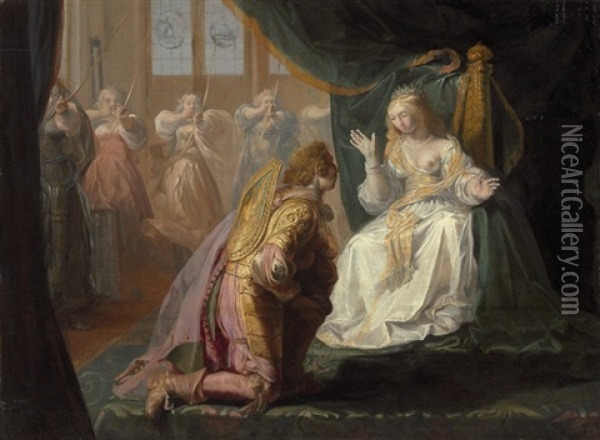Theseus Proposing Marriage To Phaedra Oil Painting - Nikolaus Knuepfer