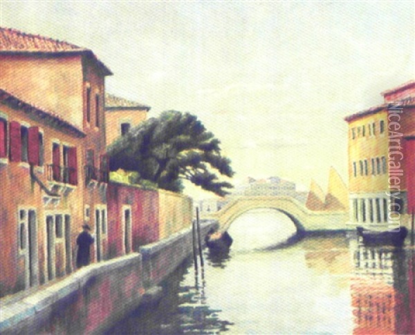 Kanalparti Fra Venedig Oil Painting - Johan Rohde