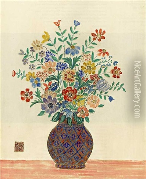 Flower Vase Oil Painting - Charles E. Prendergast