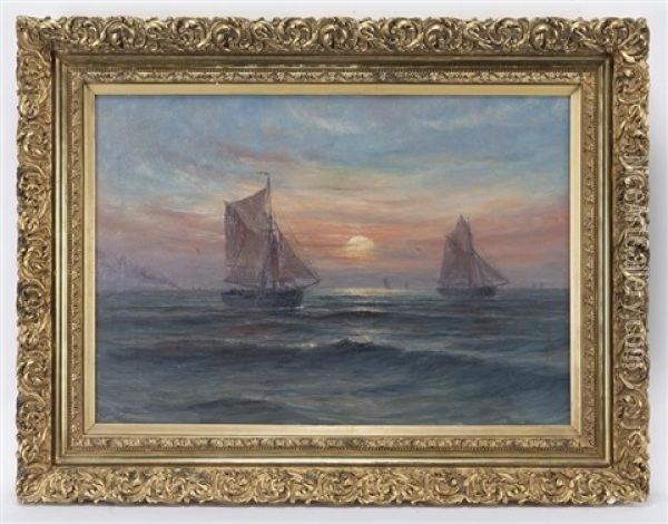 Untitled (ships At Sunset) Oil Painting - Romain Steppe