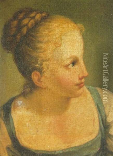 The Head Of A Young Girl With Braided Hair Wound Into A Bun Oil Painting - Benedetto Luti