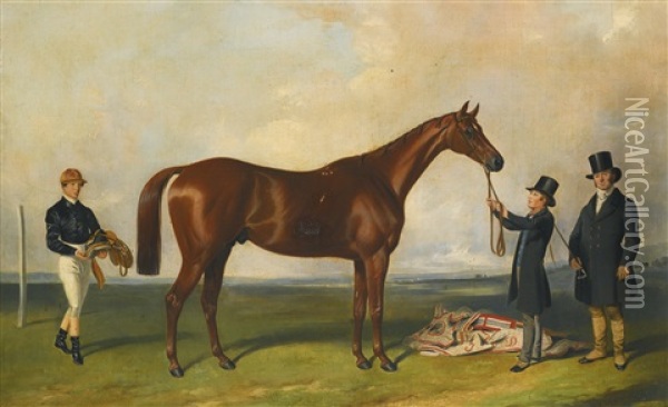 The Hero, A Bay Racehorse Oil Painting - Henry Barraud