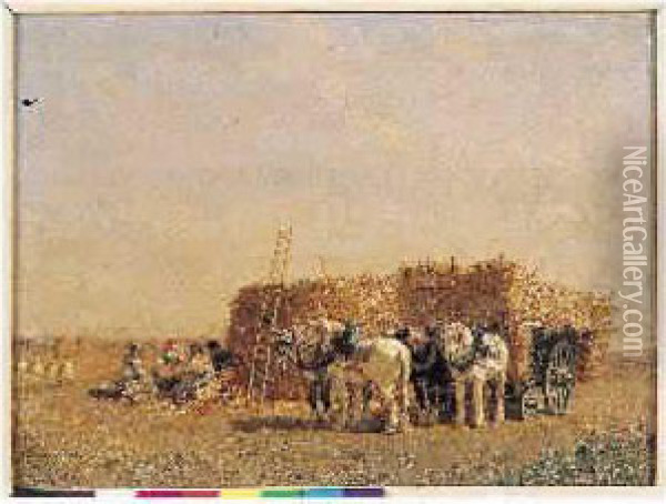 Repos Des Chevaux De Labour Oil Painting - Jules Jacques Veyrassat