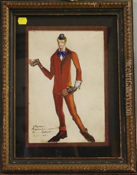 Costume Design (blue Bow Tie). Oil Painting - Alexis Pawlowitsch Arapoff