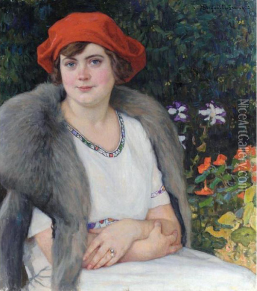 Portrait Of The Artist's Wife Oil Painting - Nikolai Petrovich Bogdanov-Belsky