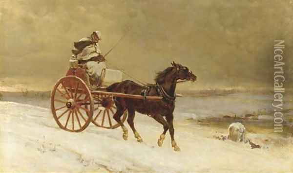 A journey through the snow Oil Painting - Heywood Hardy