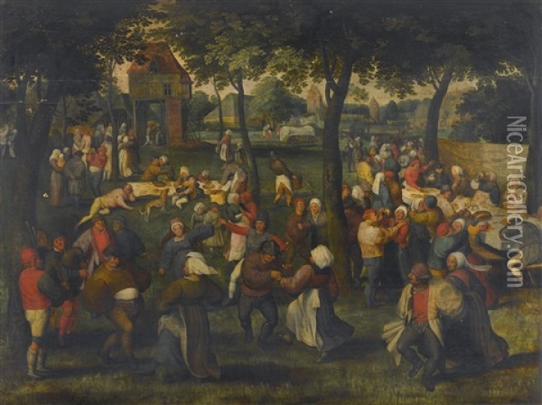 An Outdoor Wedding Dance Oil Painting - Marten van Cleve the Elder