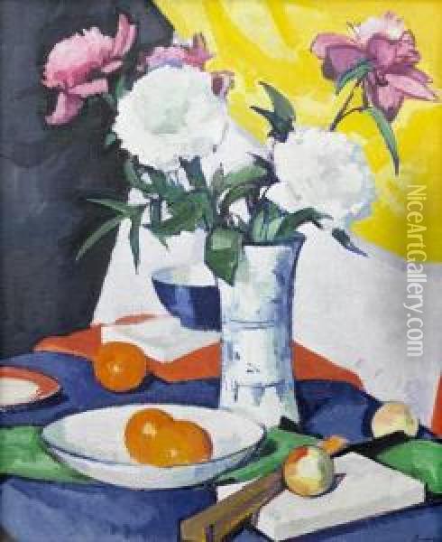 Flowers And Fruit Oil Painting - Samuel John Peploe