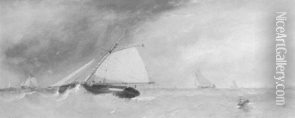 Cutters Rounding The Buoy Oil Painting - William Callcott Knell