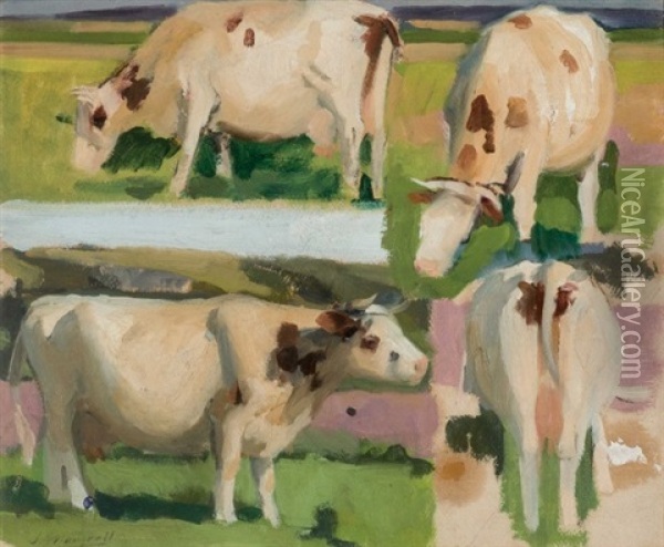 Estudio De Vacas Oil Painting - Jose Mongrell Torrent