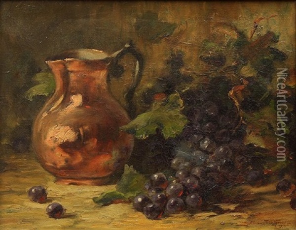 Still Life With Grapes And Pitcher Oil Painting - Evelyn Almond Withrow