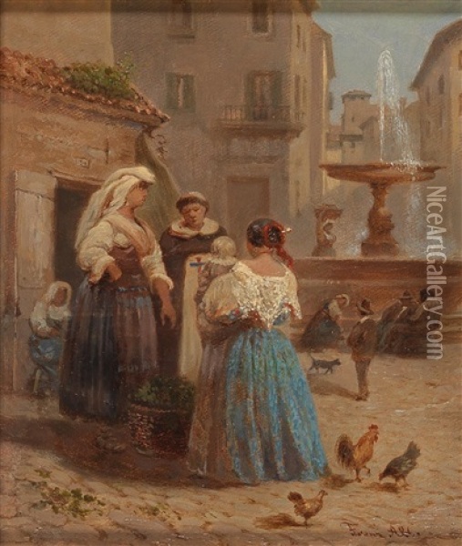 Scene From A Small Italian Town Oil Painting - Franz Alt