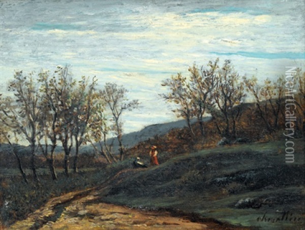 Herbstliche Landschaftspartie Mit Staffage Oil Painting - Henri Chevallier