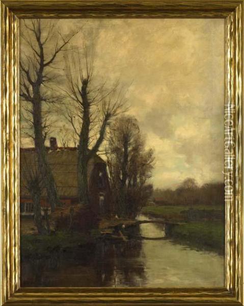 Canal At Voorburg, Holland Oil Painting - Charles Paul Gruppe