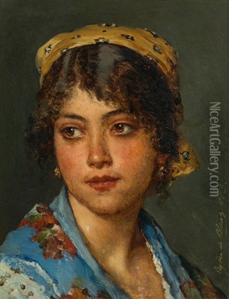 Portrait Of A Young Italian Oil Painting - Eugen von Blaas