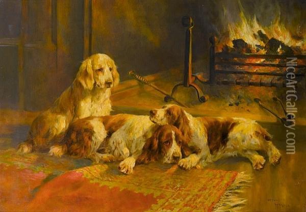 A Winter Fireside Oil Painting - Arthur Wardle