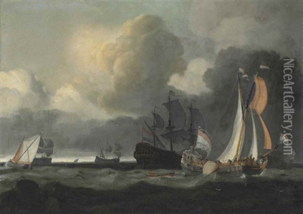 A Dutch Man-o'-war And Other Shipping In Choppy Waters Oil Painting - Ludolf Bakhuyzen the Elder