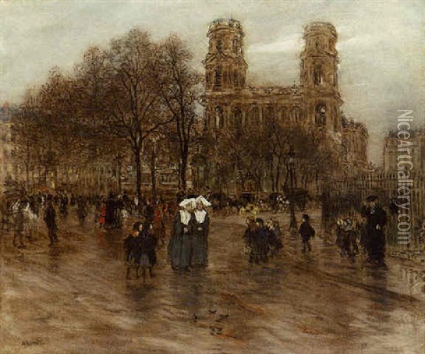 Place St. Sulpice, Paris Oil Painting - Jean Francois Raffaelli
