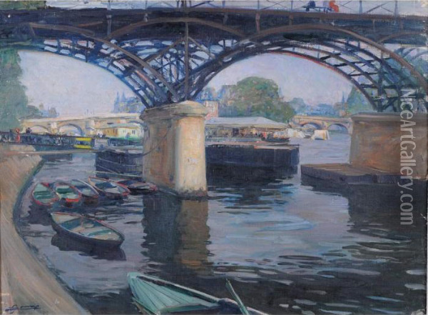  Paris, La Seine Pres Du Pont Des Arts  Oil Painting - Lucien Hector Jonas