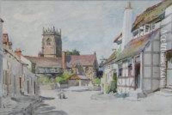 A Village Church Oil Painting - George Phoenix