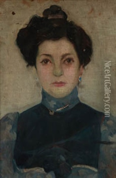 Retrato De Dama En Azul Oil Painting - Ignacio Pinazo Camarlench