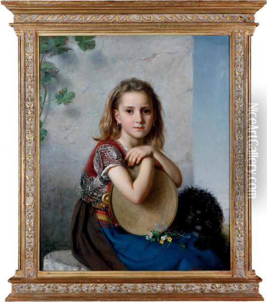 A Portrait Of A Young Girl And Her Dog Oil Painting - Marie Adelaide Kindt