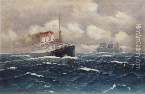 The Cap Polonio On The High Seas Oil Painting - Alfred Serenius Jensen