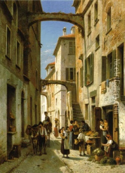 Via Mezzo In Bordighera Oil Painting - Jacques Francois Carabain