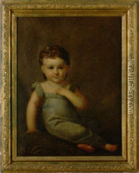 Portrait Of Mary Johanna Drexel As A Child Sitting Atop A Feathery Pillow Oil Painting - Francis Martin Drexel