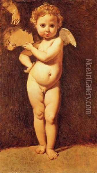 An Angel Holding A Cartouche Oil Painting - Jean-Auguste-Dominique Ingres