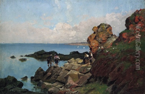 Fischerjungen An Der Kuste Oil Painting - Adolf Kaufmann