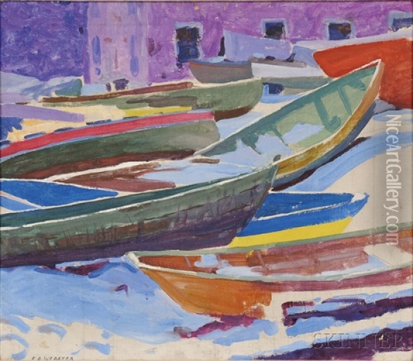 Beached Dories Oil Painting - E. Ambrose Webster