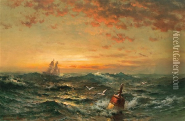 Sunrise Seascape With Buoy Oil Painting - Edward Moran