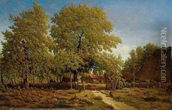 Ferme Dans Les Landes Oil Painting - Theodore Rousseau