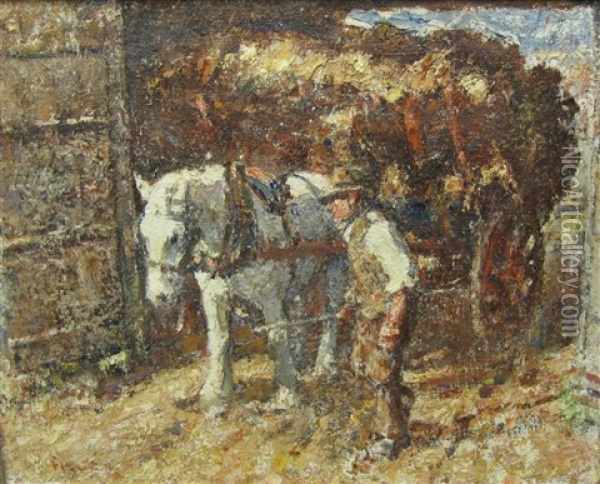 Leading Out The Hay Wagon Oil Painting - Harry Fidler